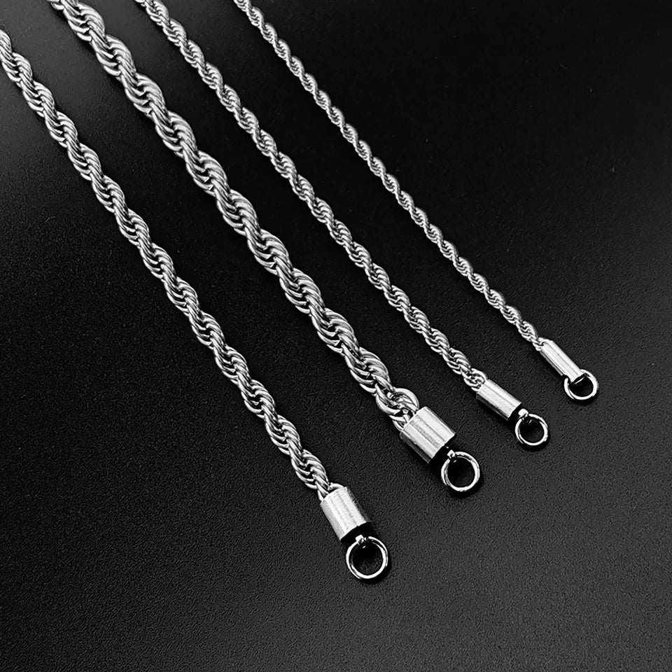 eManco 2/3/4/5MM Rope Chain Necklace Silver Color Chains Stainless