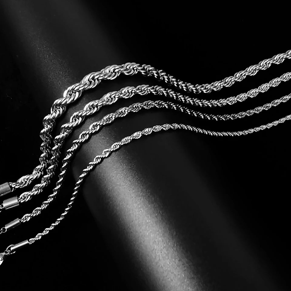 eManco 2/3/4/5MM Rope Chain Necklace Silver Color Chains Stainless