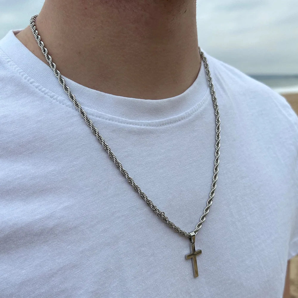Cross Pendant Necklace for Women Men Stainless Steel Chains