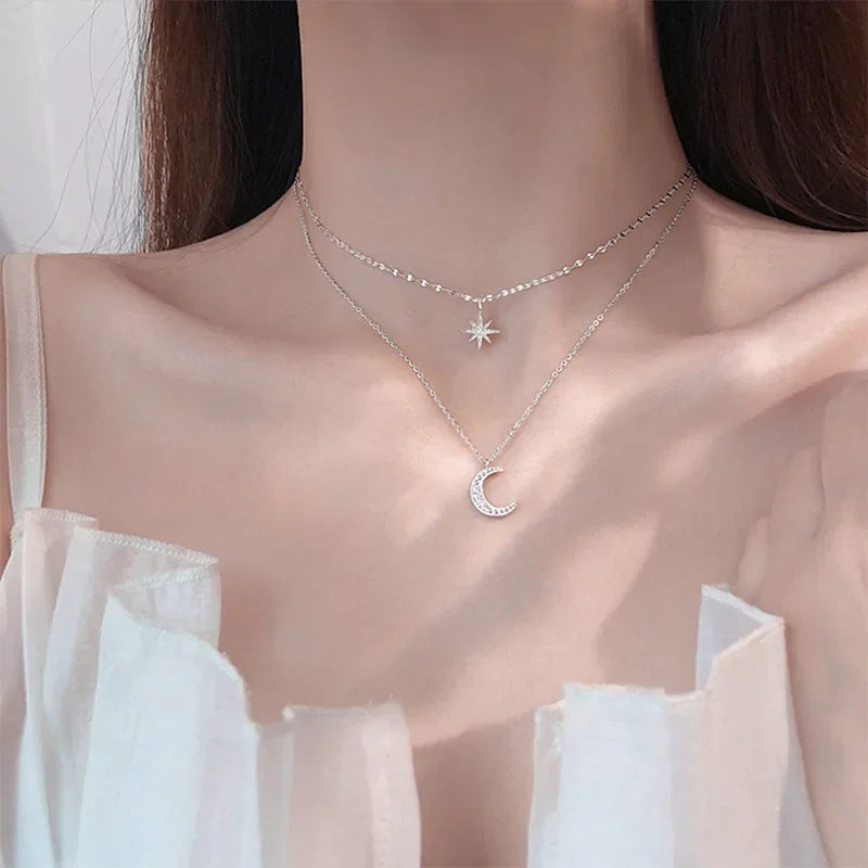LATS Shiny Butterfly Necklaces Ladies Double Layer Clavicle Chain Necklace Jewelry for Ladies