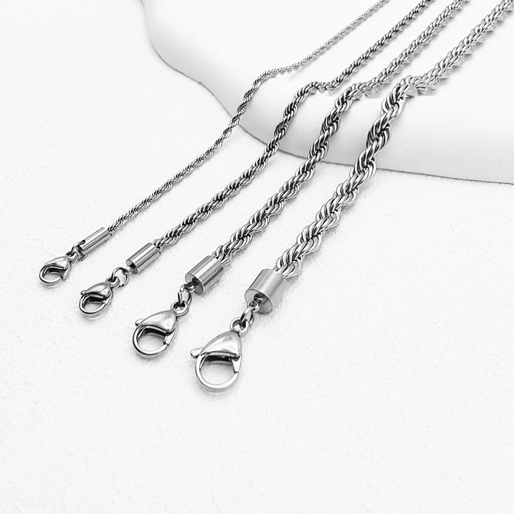 eManco 2/3/4/5MM Rope Chain Necklace Silver Color Chains Stainless