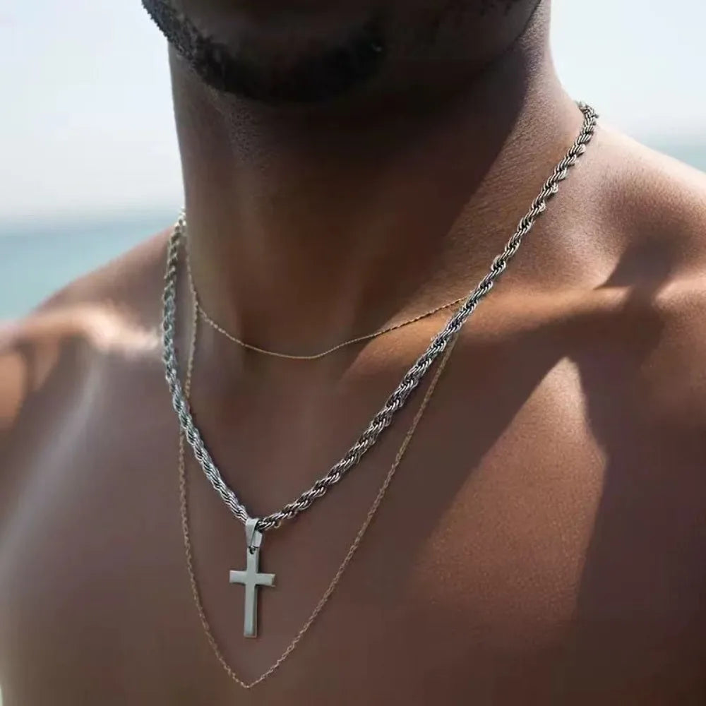 Cross Pendant Necklace for Women Men Stainless Steel Chains