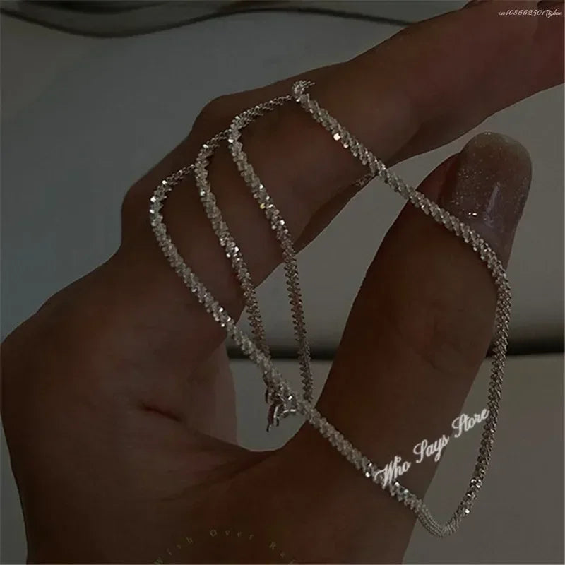 Stainless Steel Sparkling  Necklace for Women  Minimalist Clavicle Chain