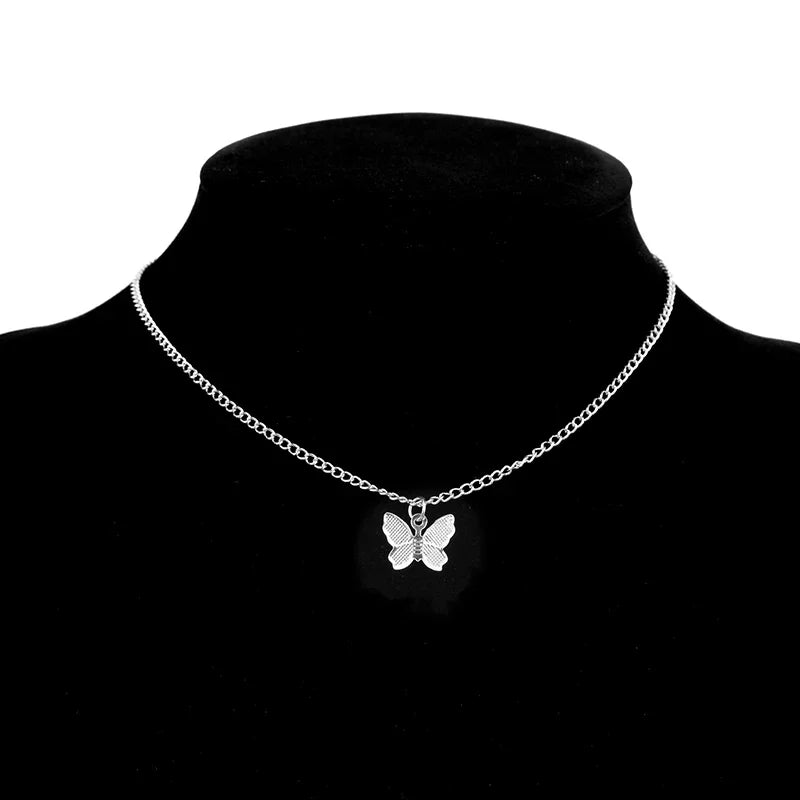 LATS Shiny Butterfly Necklaces Ladies Double Layer Clavicle Chain Necklace Jewelry for Ladies