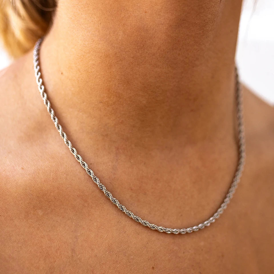 eManco 2/3/4/5MM Rope Chain Necklace Silver Color Chains Stainless