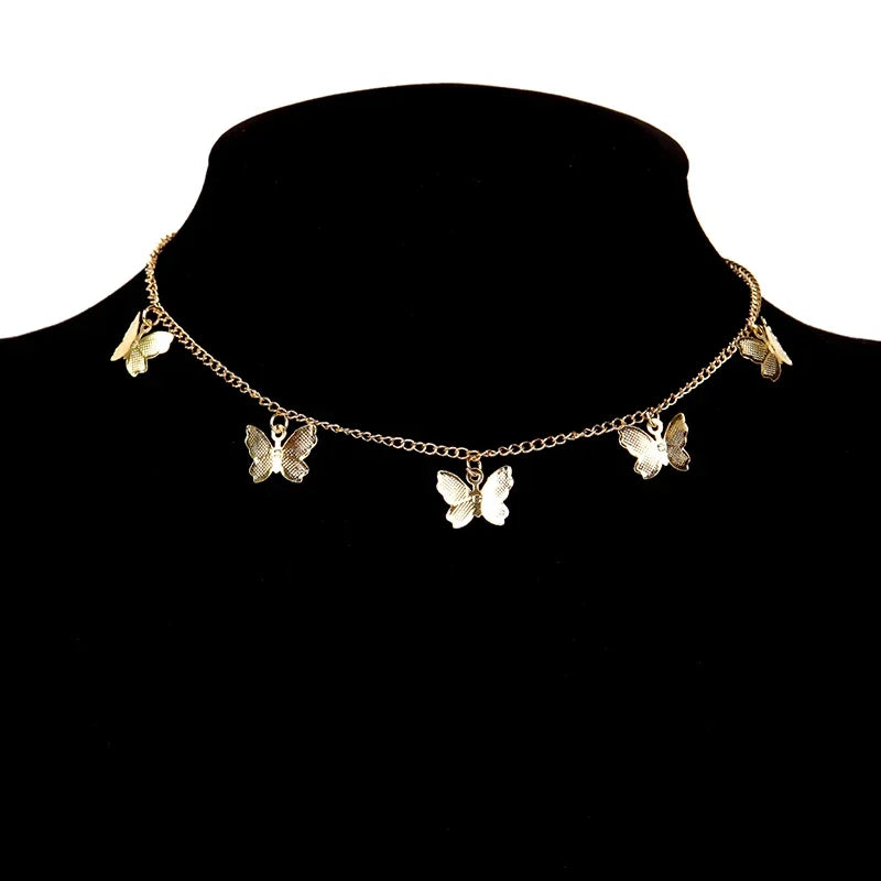 LATS Shiny Butterfly Necklaces Ladies Double Layer Clavicle Chain Necklace Jewelry for Ladies
