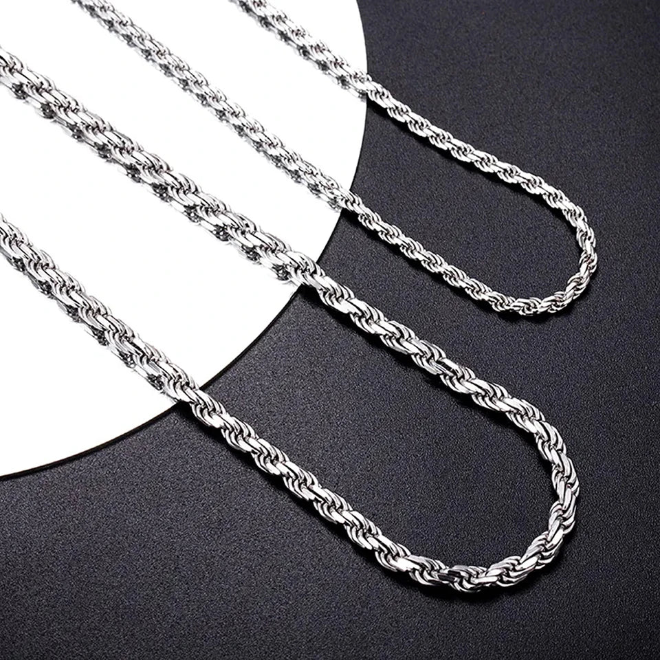 eManco 2/3/4/5MM Rope Chain Necklace Silver Color Chains Stainless