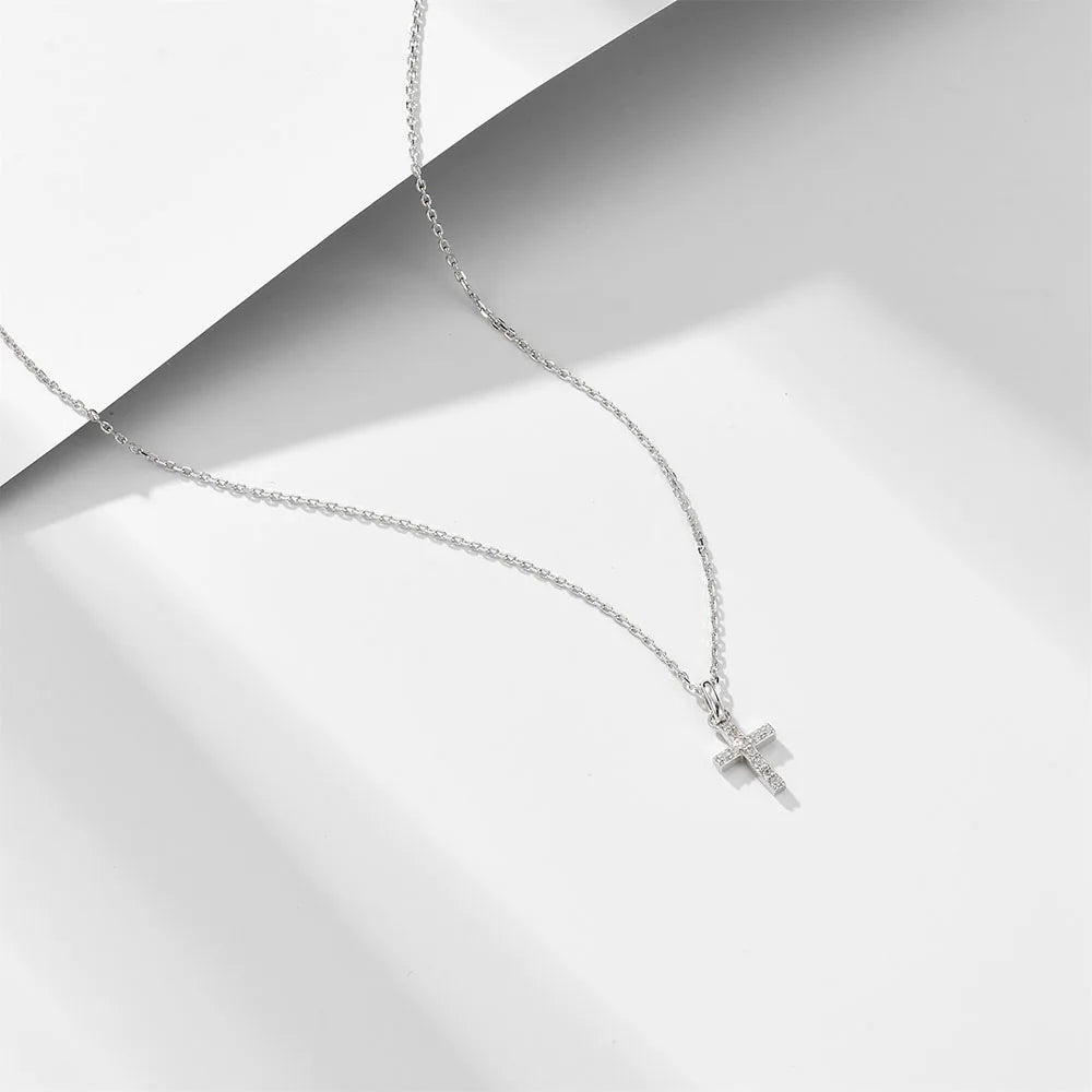 Delicate Cross 925 Sterling Silver Pendant Necklace Adjustable