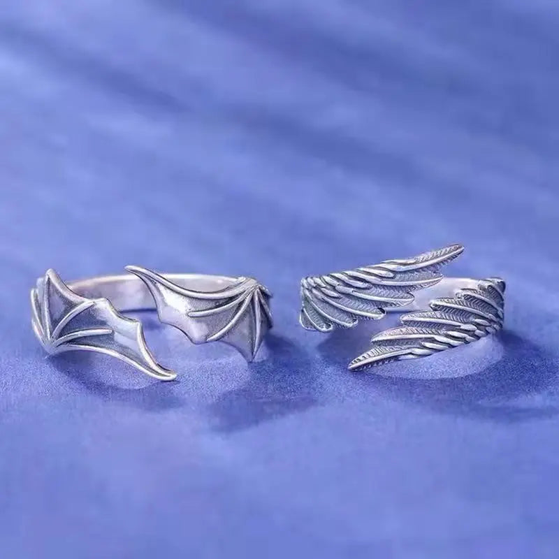 Angel and Devil Wings Silver Ring Personalized Opening Ring