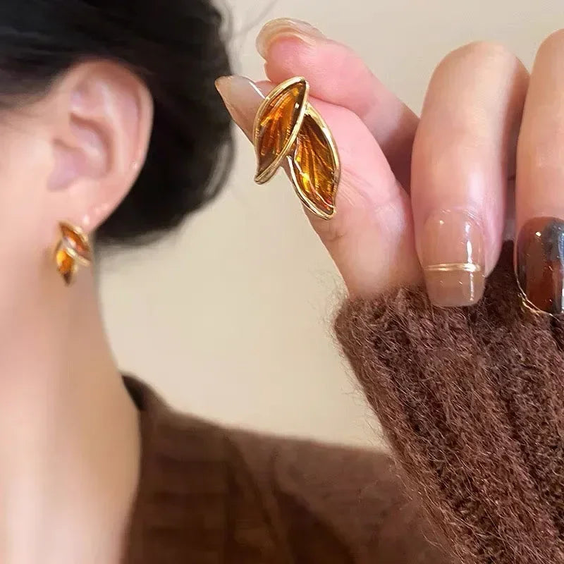 LATS Pendientes de metal con forma de hoja