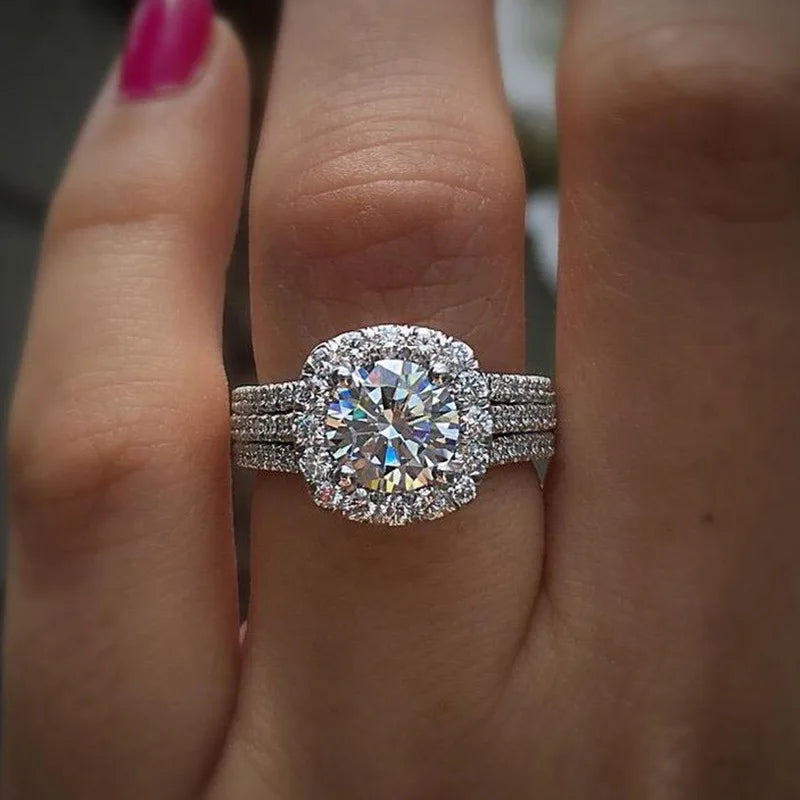 Light luxury classic 925 sterling silver square moissanite ring