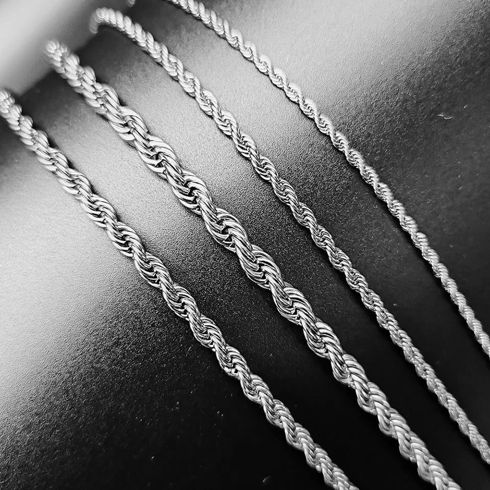 eManco 2/3/4/5MM Rope Chain Necklace Silver Color Chains Stainless