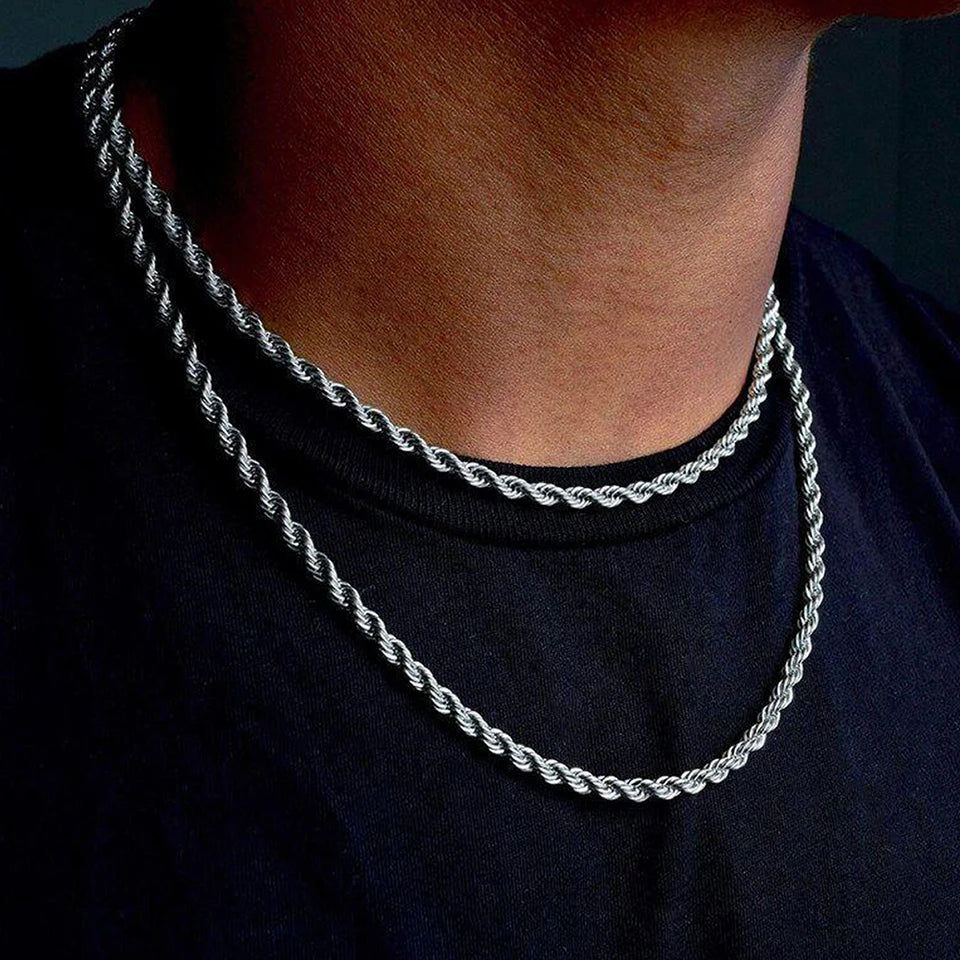 eManco 2/3/4/5MM Rope Chain Necklace Silver Color Chains Stainless