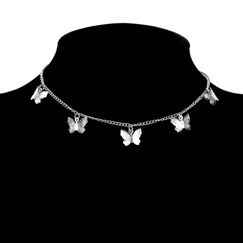 LATS Shiny Butterfly Necklaces Ladies Double Layer Clavicle Chain Necklace Jewelry for Ladies