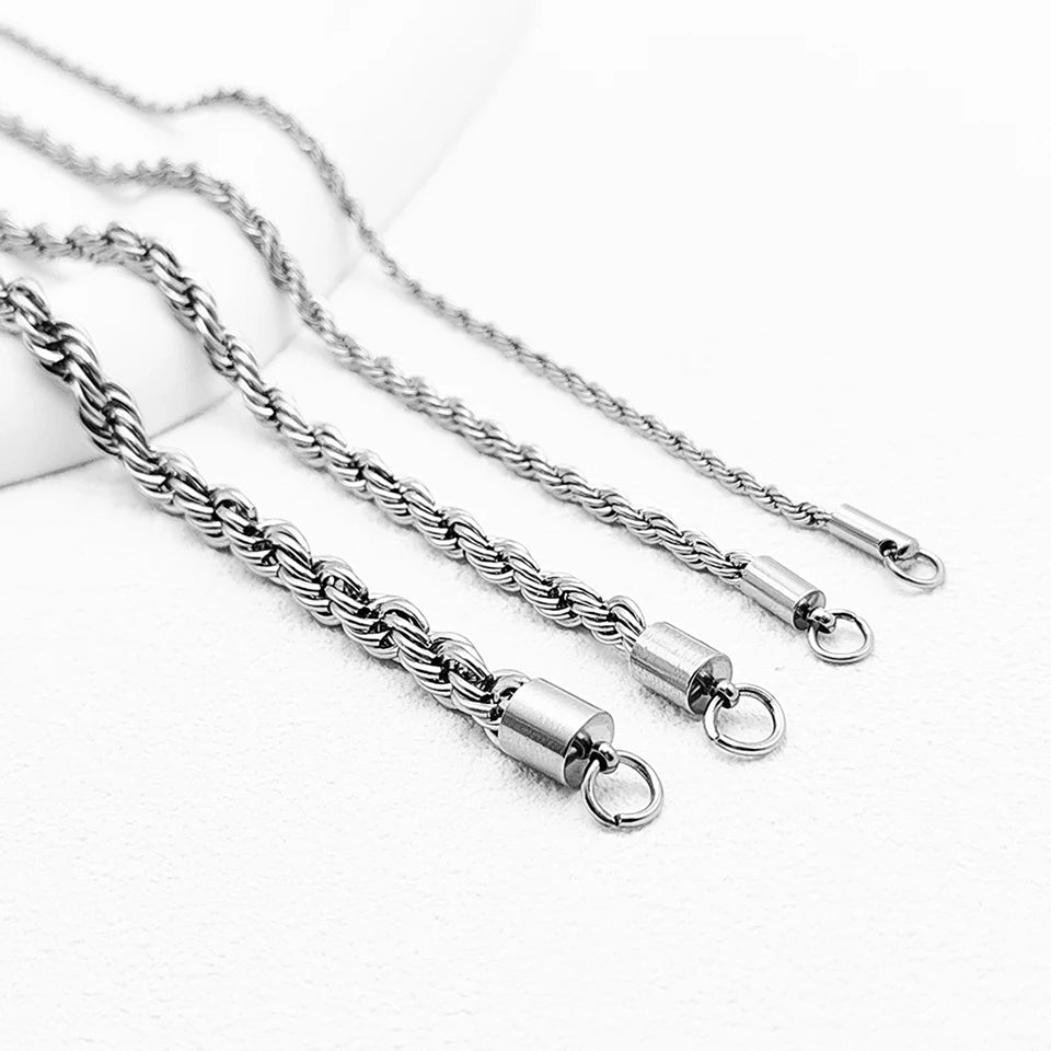 eManco 2/3/4/5MM Rope Chain Necklace Silver Color Chains Stainless