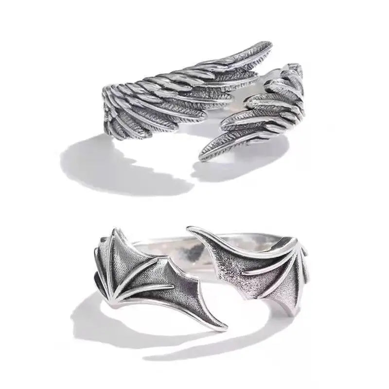 Angel and Devil Wings Silver Ring Personalized Opening Ring