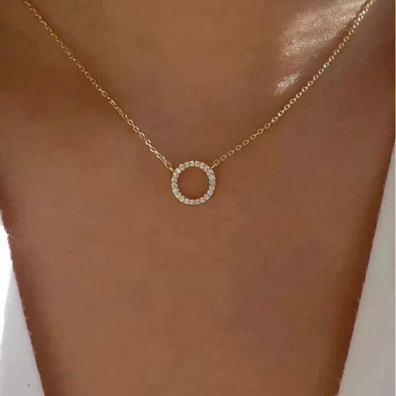 Elegant Jewelry Simple Crystal Circle Pendant Necklace