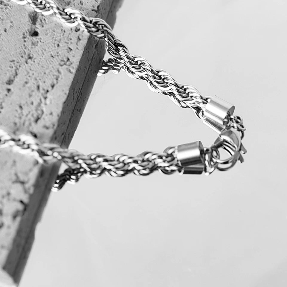 eManco 2/3/4/5MM Rope Chain Necklace Silver Color Chains Stainless