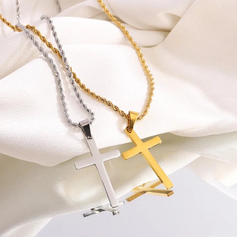 Cross Pendant Necklace for Women Men Stainless Steel Chains