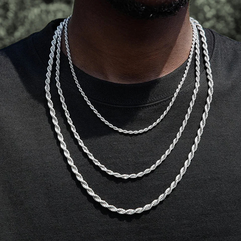 eManco 2/3/4/5MM Rope Chain Necklace Silver Color Chains Stainless