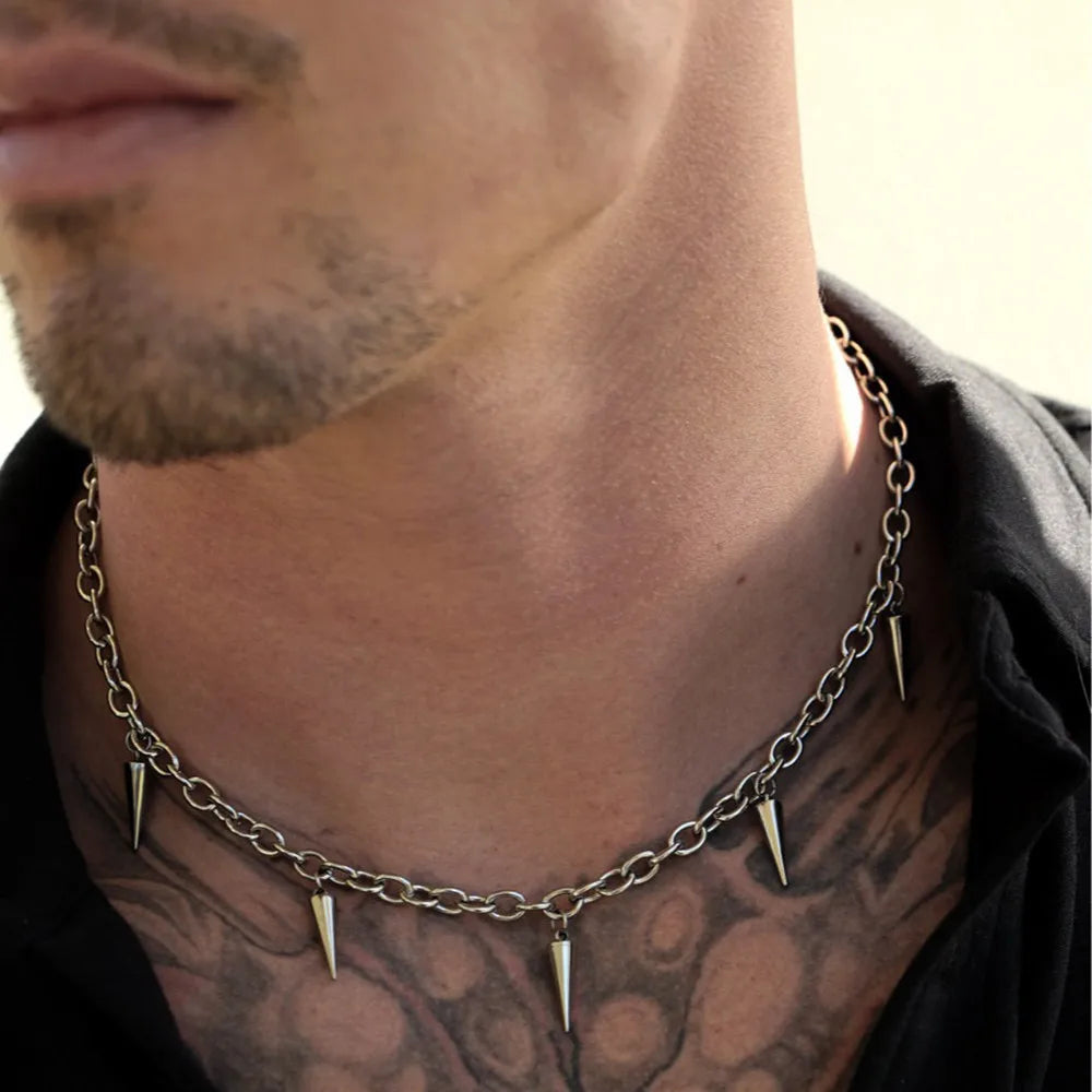 Men black panter Style Necklace  Geometric Titanium Steel Chain Necklace