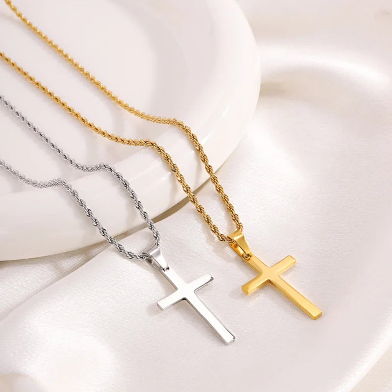 Cross Pendant Necklace for Women Men Stainless Steel Chains