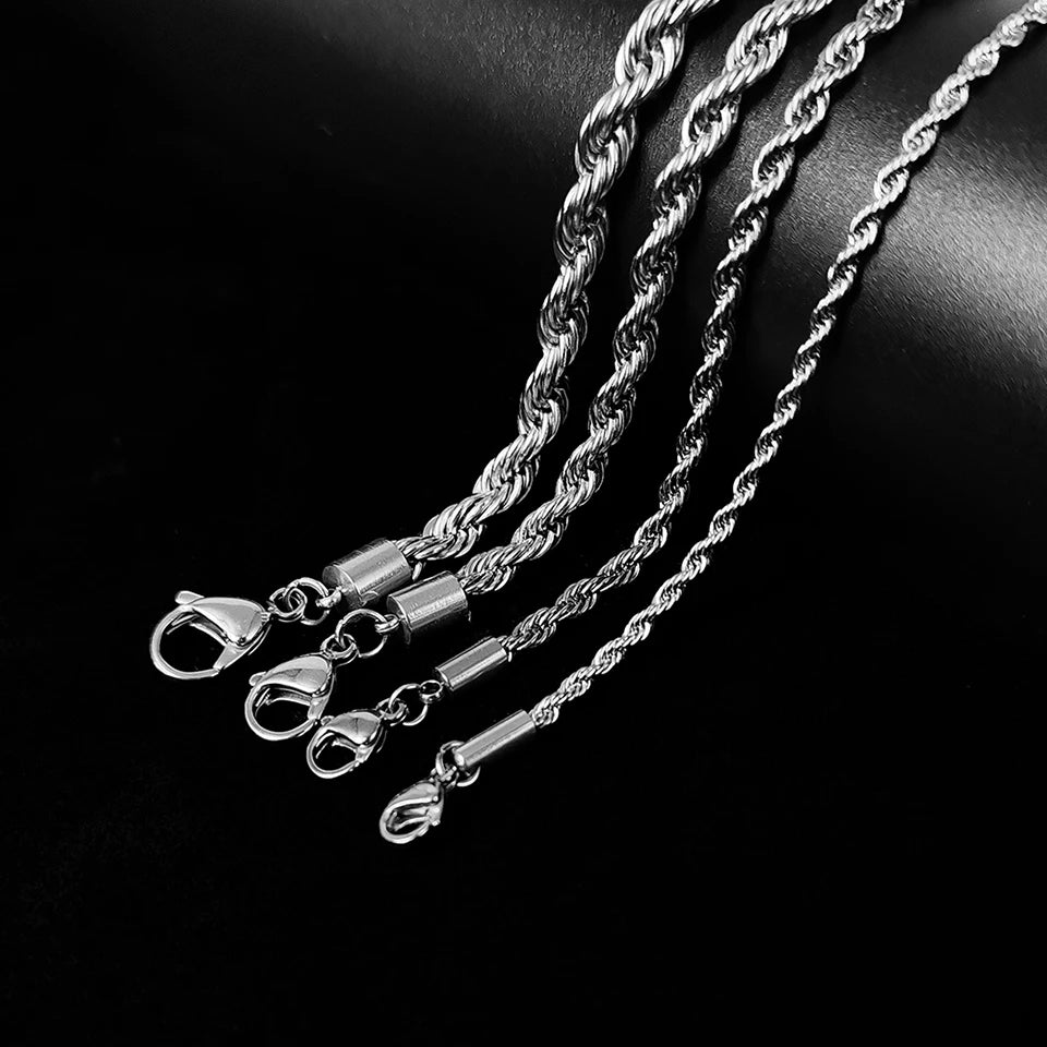eManco 2/3/4/5MM Rope Chain Necklace Silver Color Chains Stainless