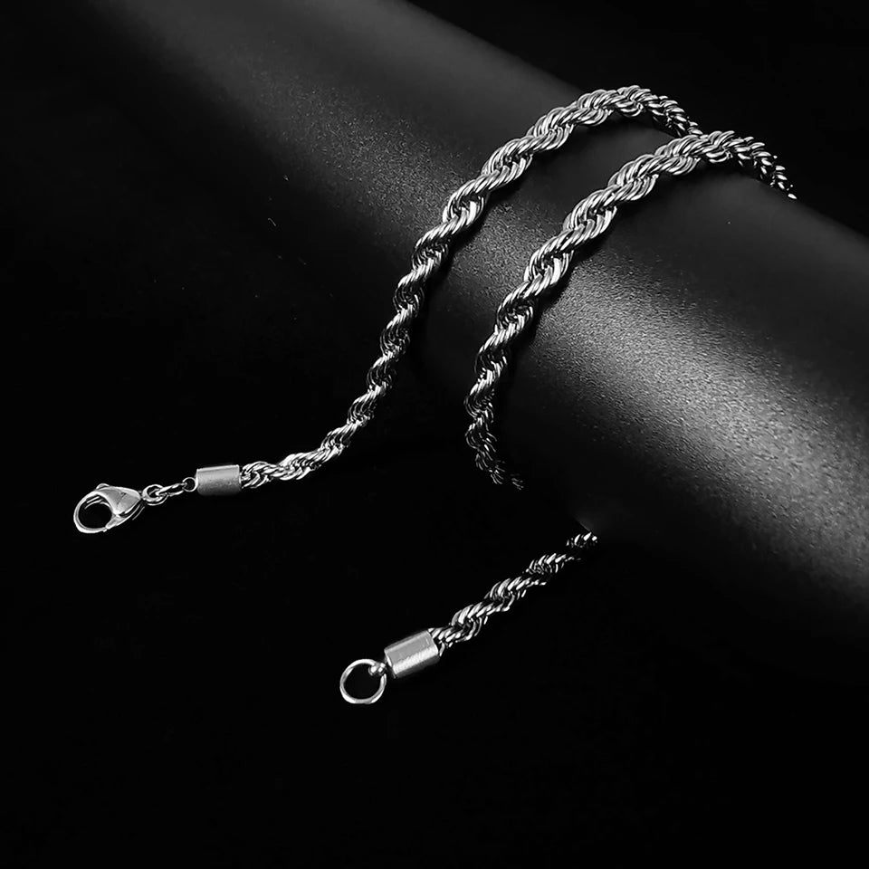 eManco 2/3/4/5MM Rope Chain Necklace Silver Color Chains Stainless