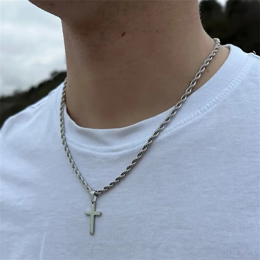 Cross Pendant Necklace for Women Men Stainless Steel Chains