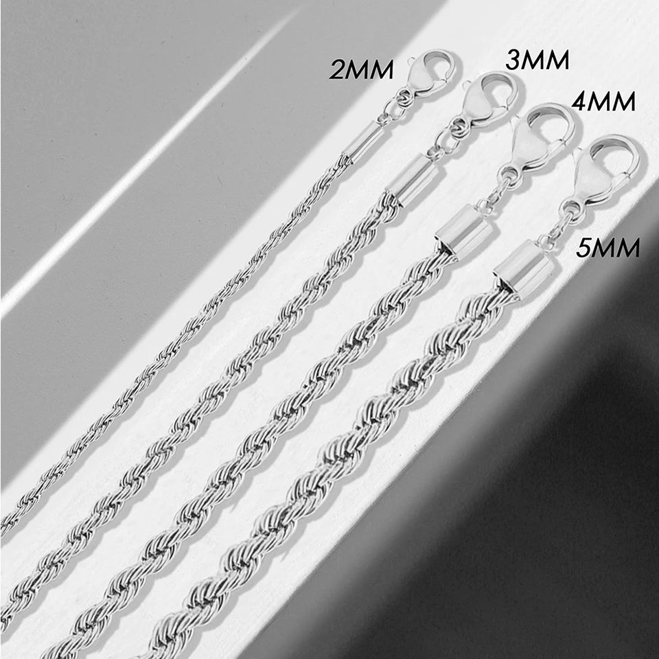 eManco 2/3/4/5MM Rope Chain Necklace Silver Color Chains Stainless