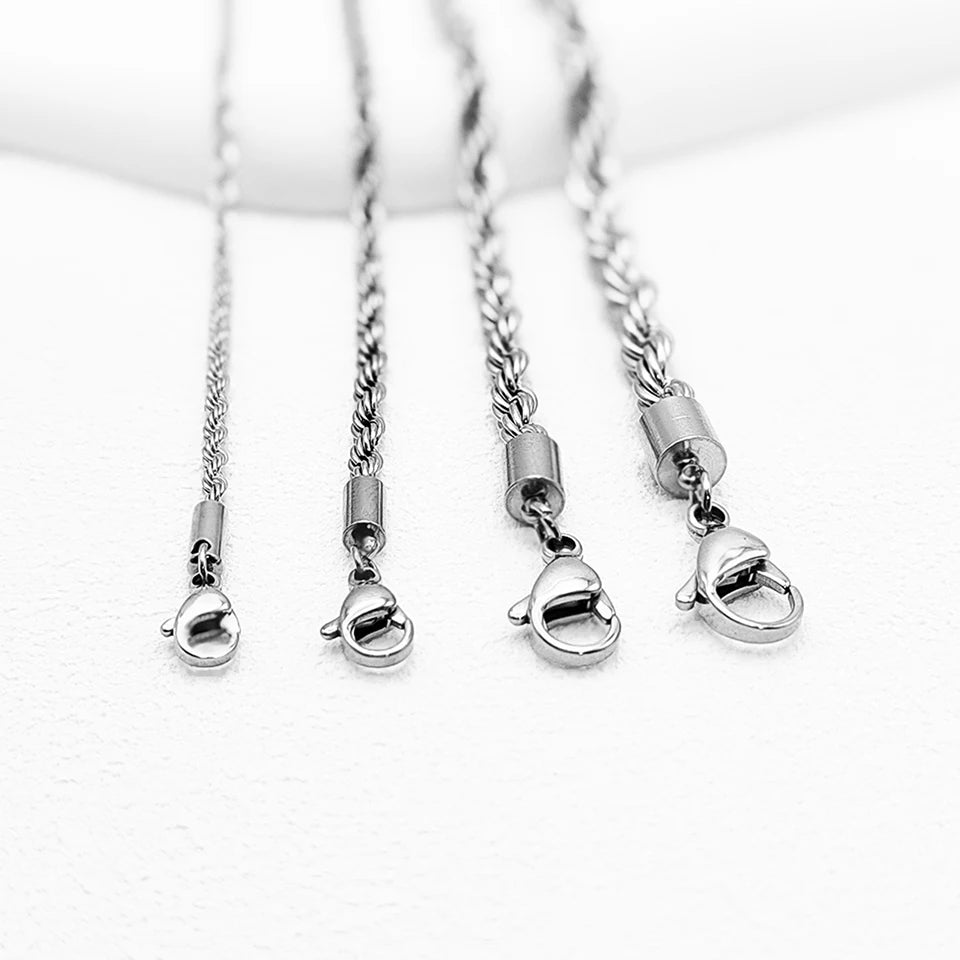 eManco 2/3/4/5MM Rope Chain Necklace Silver Color Chains Stainless