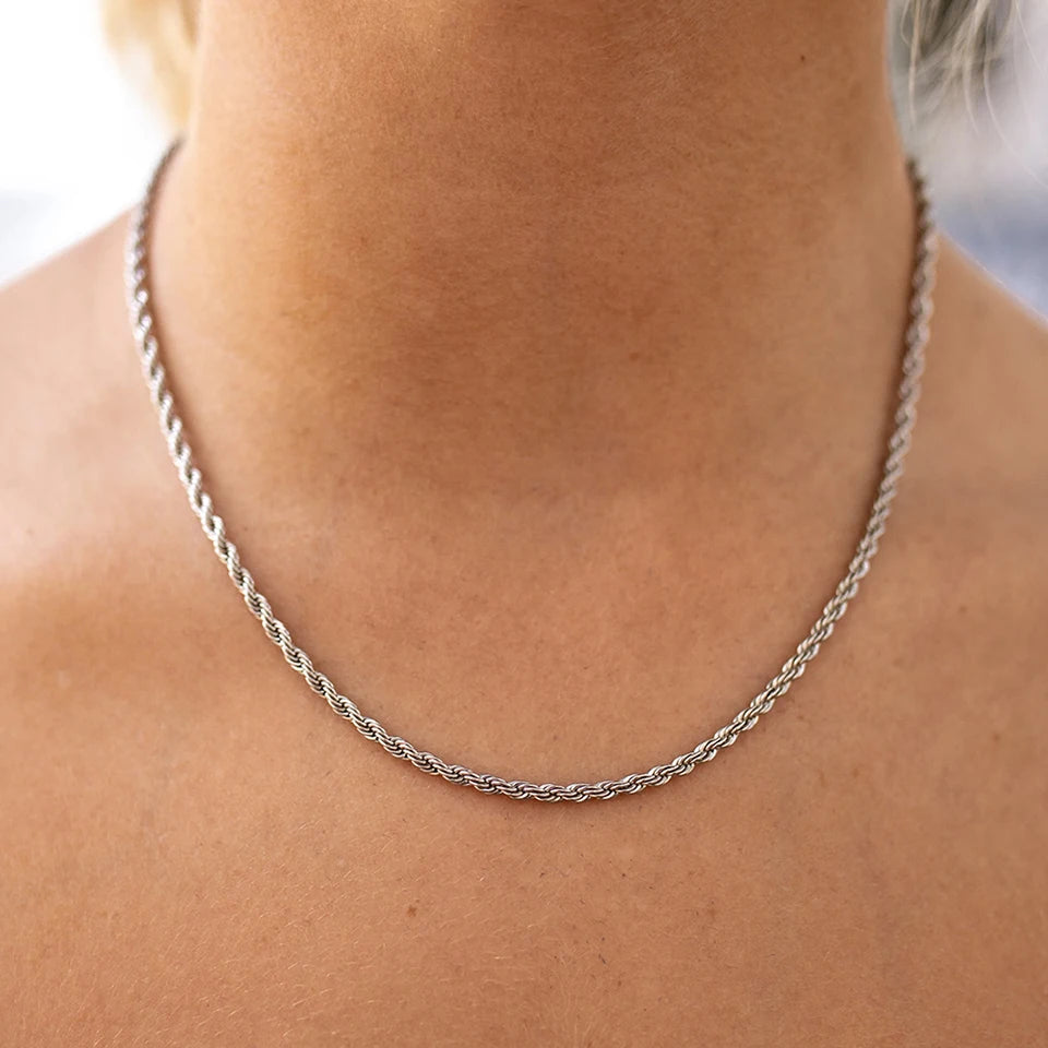 eManco 2/3/4/5MM Rope Chain Necklace Silver Color Chains Stainless