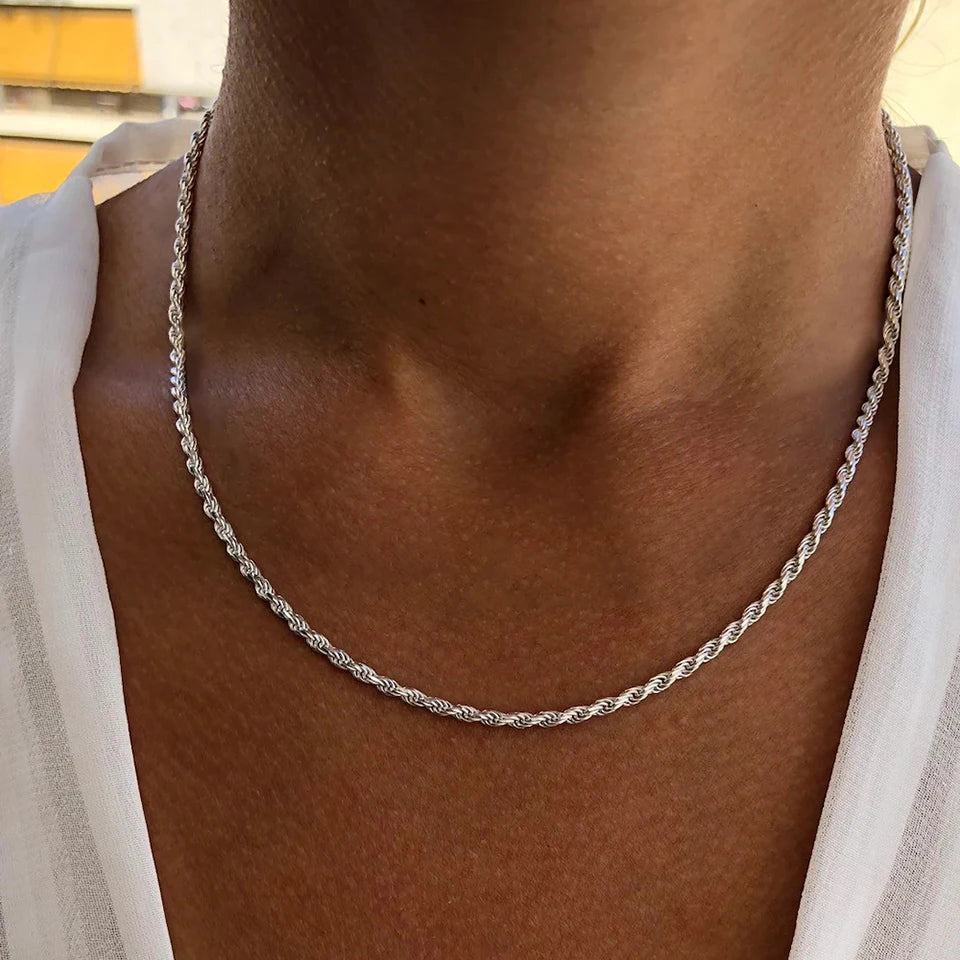 eManco 2/3/4/5MM Rope Chain Necklace Silver Color Chains Stainless