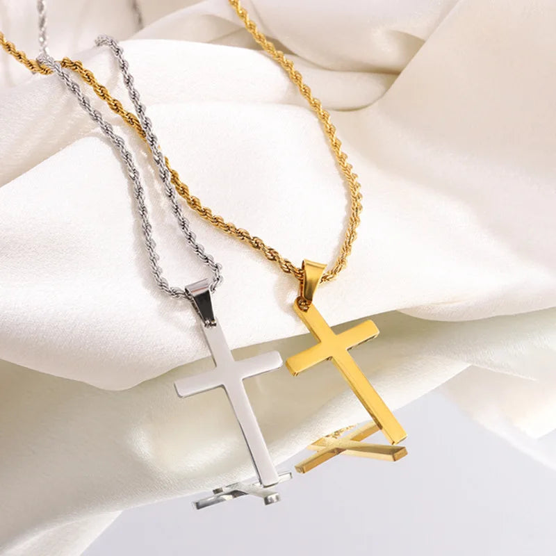 Cross Pendant Necklace for Women Men Stainless Steel Chains