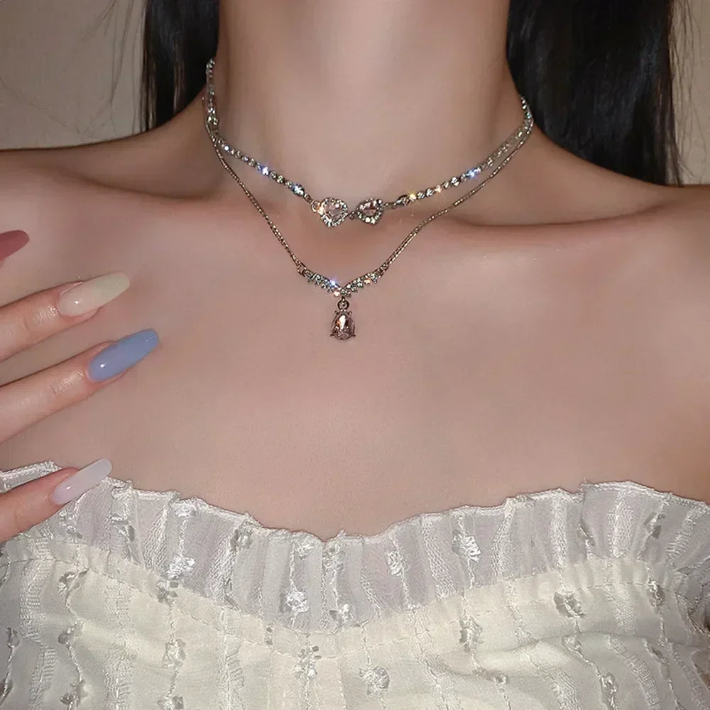 Simple Silver Color Love Heart Pendant Necklace Charm Chain Collares Necklace for Women Party Jewelry Daily Wear
