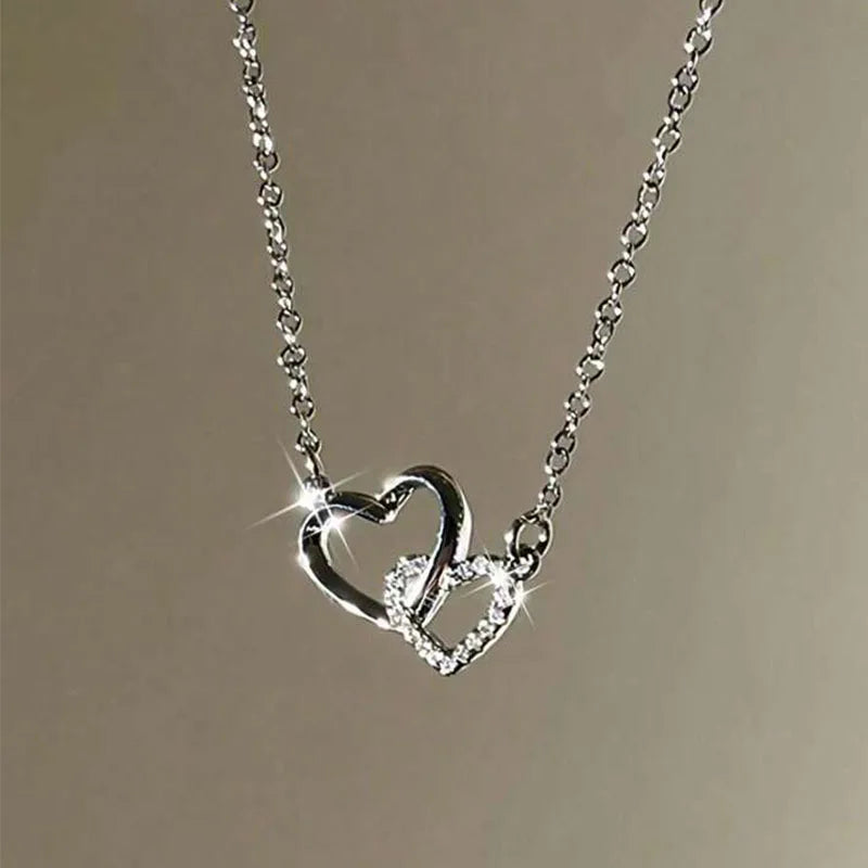 Simple Silver Color Love Heart Pendant Necklace Charm Chain Collares Necklace for Women Party Jewelry Daily Wear