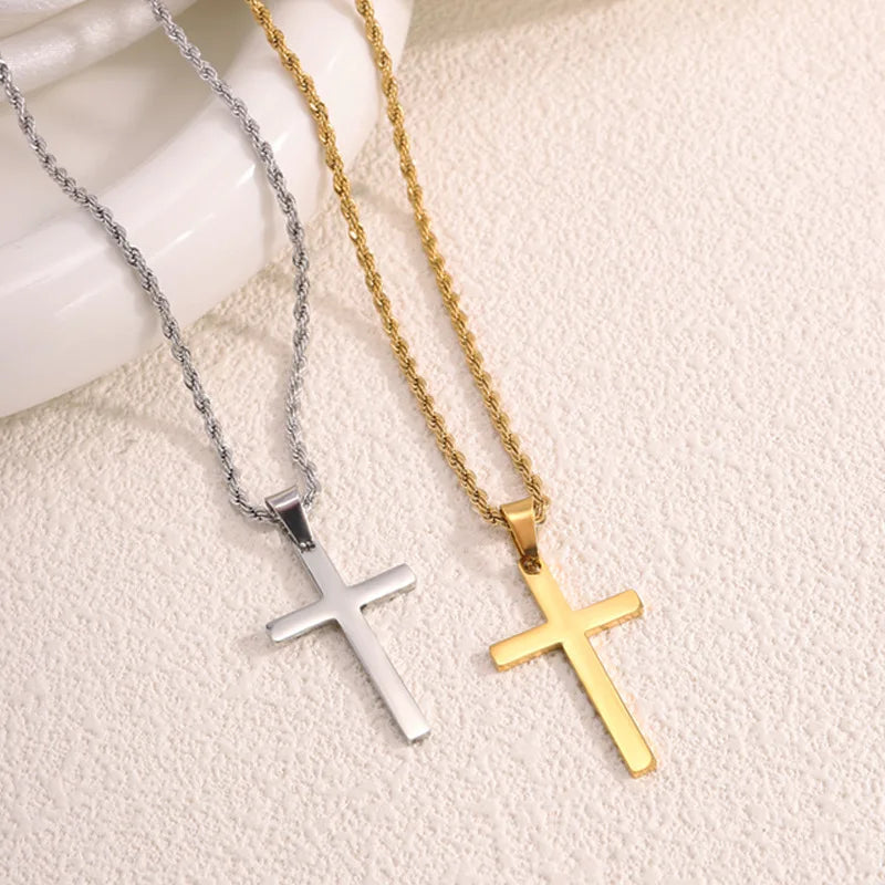 Cross Pendant Necklace for Women Men Stainless Steel Chains