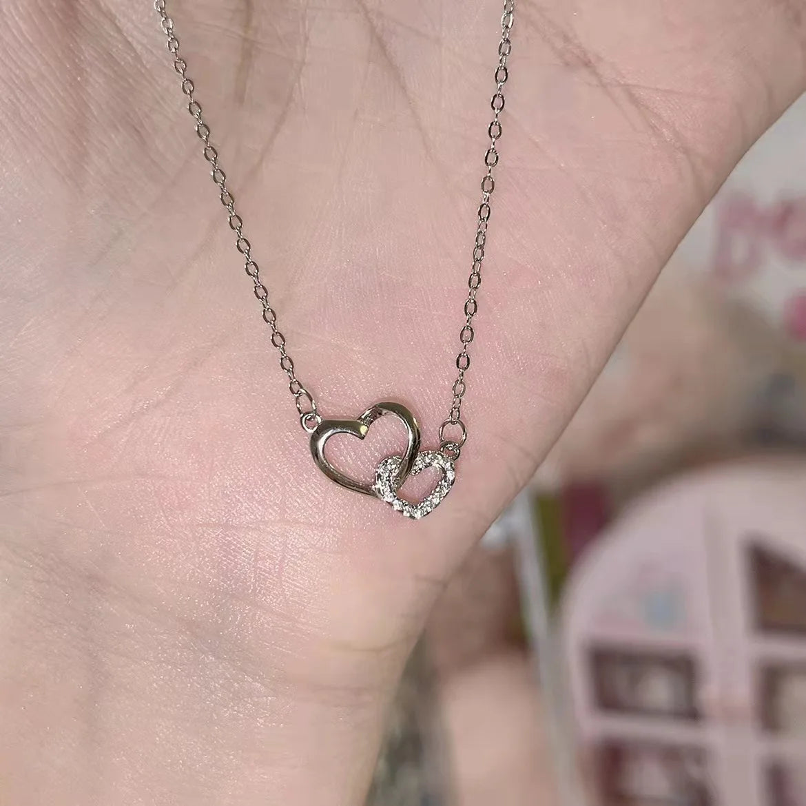 Simple Silver Color Love Heart Pendant Necklace Charm Chain Collares Necklace for Women Party Jewelry Daily Wear