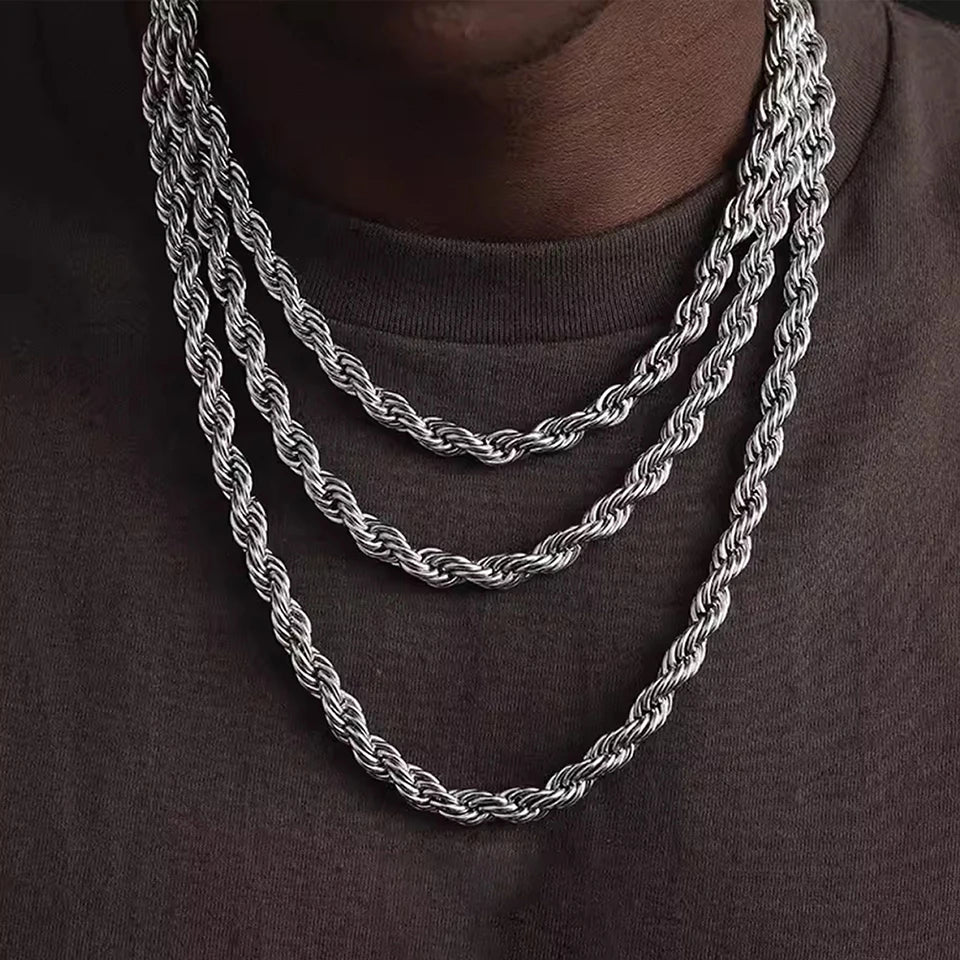 eManco 2/3/4/5MM Rope Chain Necklace Silver Color Chains Stainless