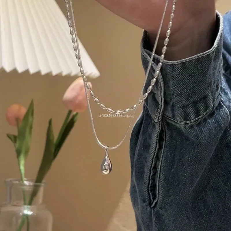 Silver Simple Design Drop Pendant Necklace for Women