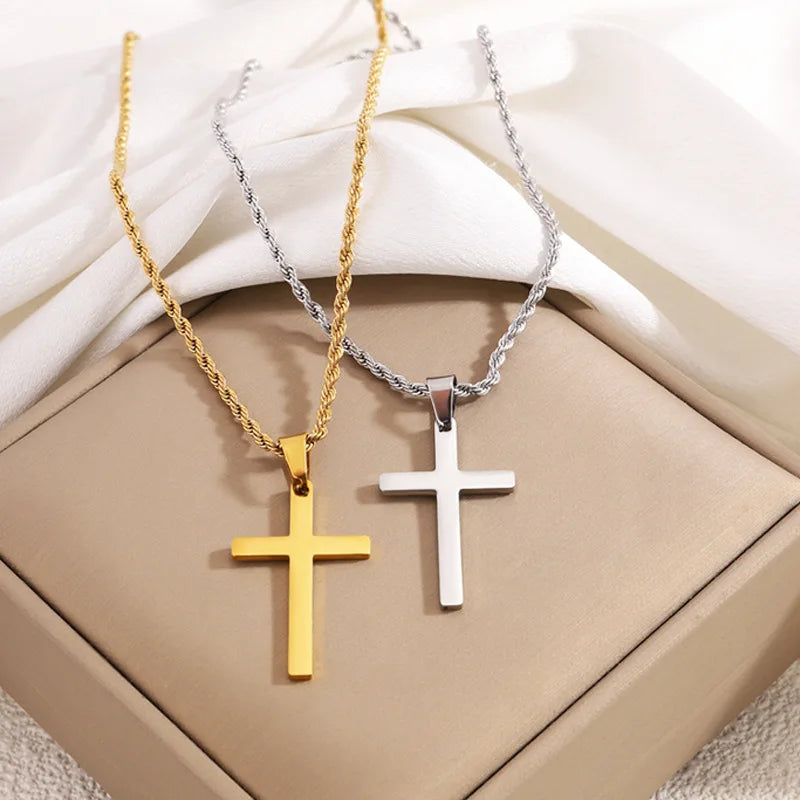 Cross Pendant Necklace for Women Men Stainless Steel Chains