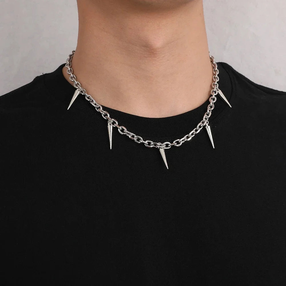 Men black panter Style Necklace  Geometric Titanium Steel Chain Necklace