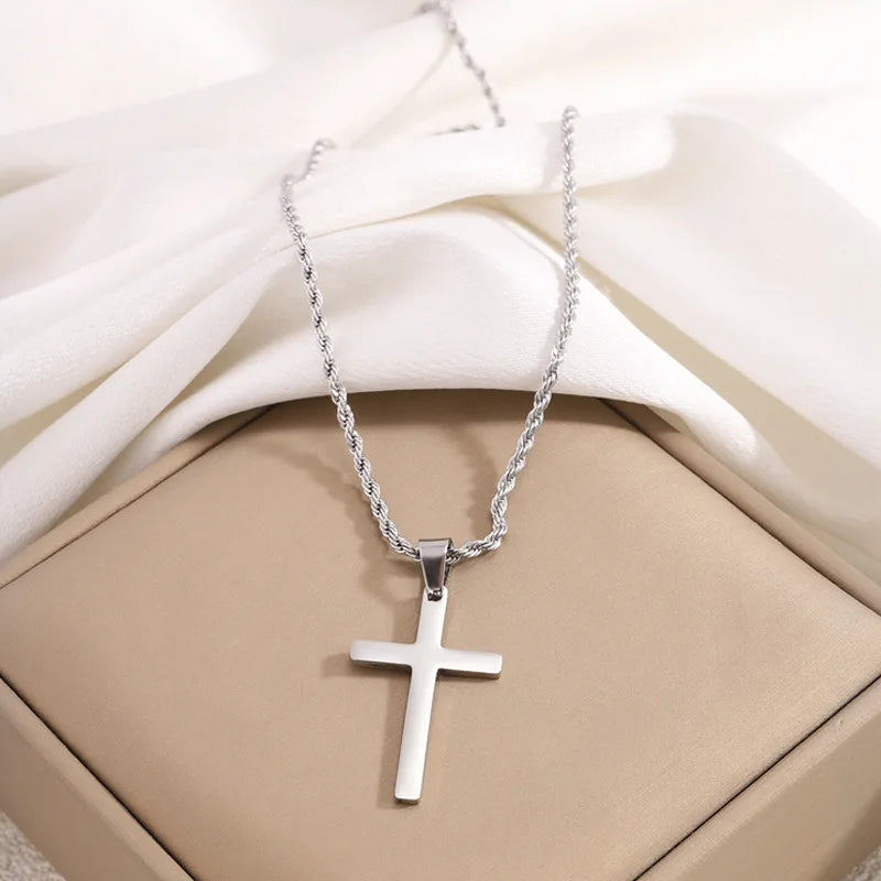 Cross Pendant Necklace for Women Men Stainless Steel Chains
