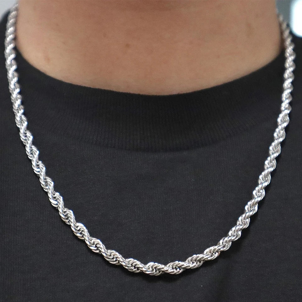 eManco 2/3/4/5MM Rope Chain Necklace Silver Color Chains Stainless