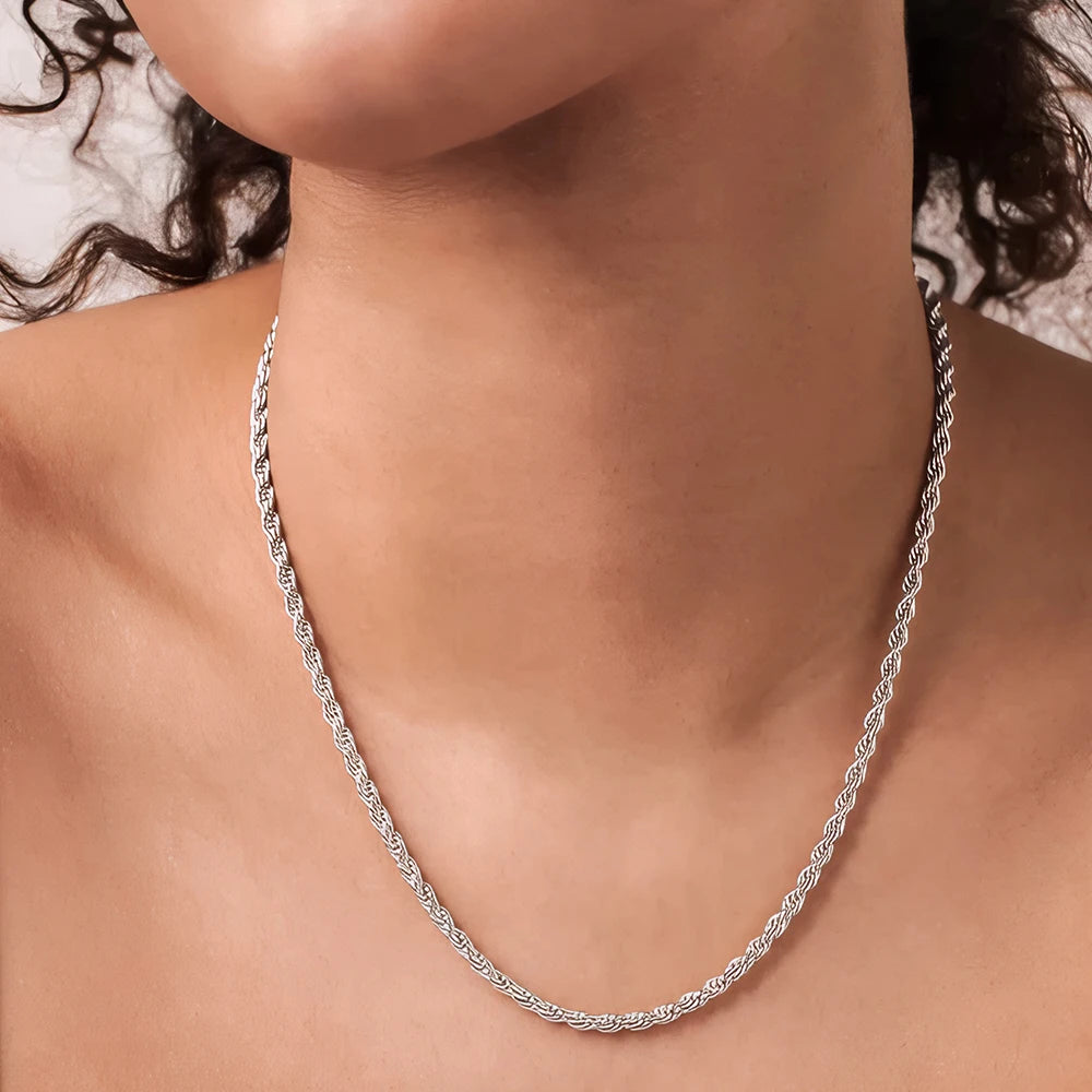 eManco 2/3/4/5MM Rope Chain Necklace Silver Color Chains Stainless