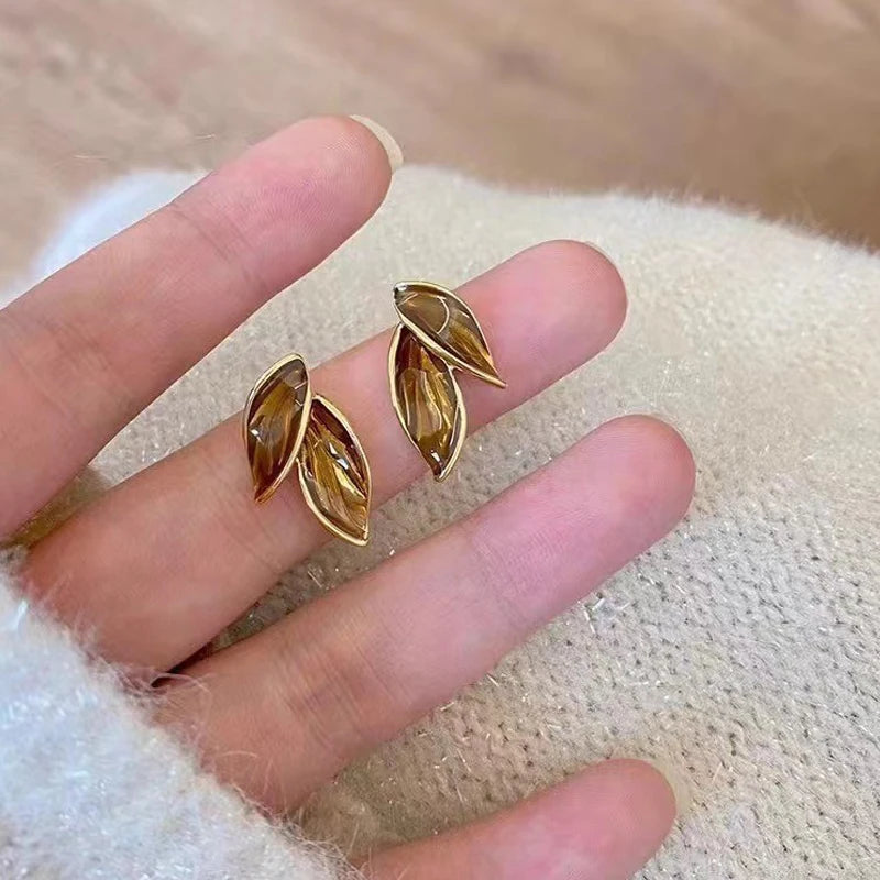 LATS Pendientes de metal con forma de hoja