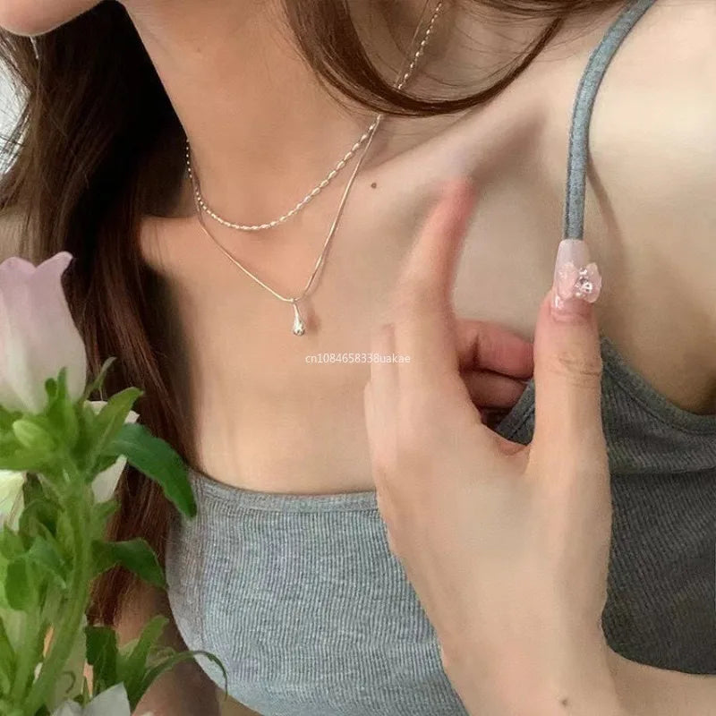 Silver Simple Design Drop Pendant Necklace for Women