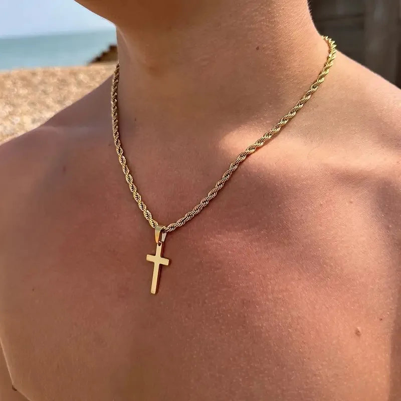 Cross Pendant Necklace for Women Men Stainless Steel Chains
