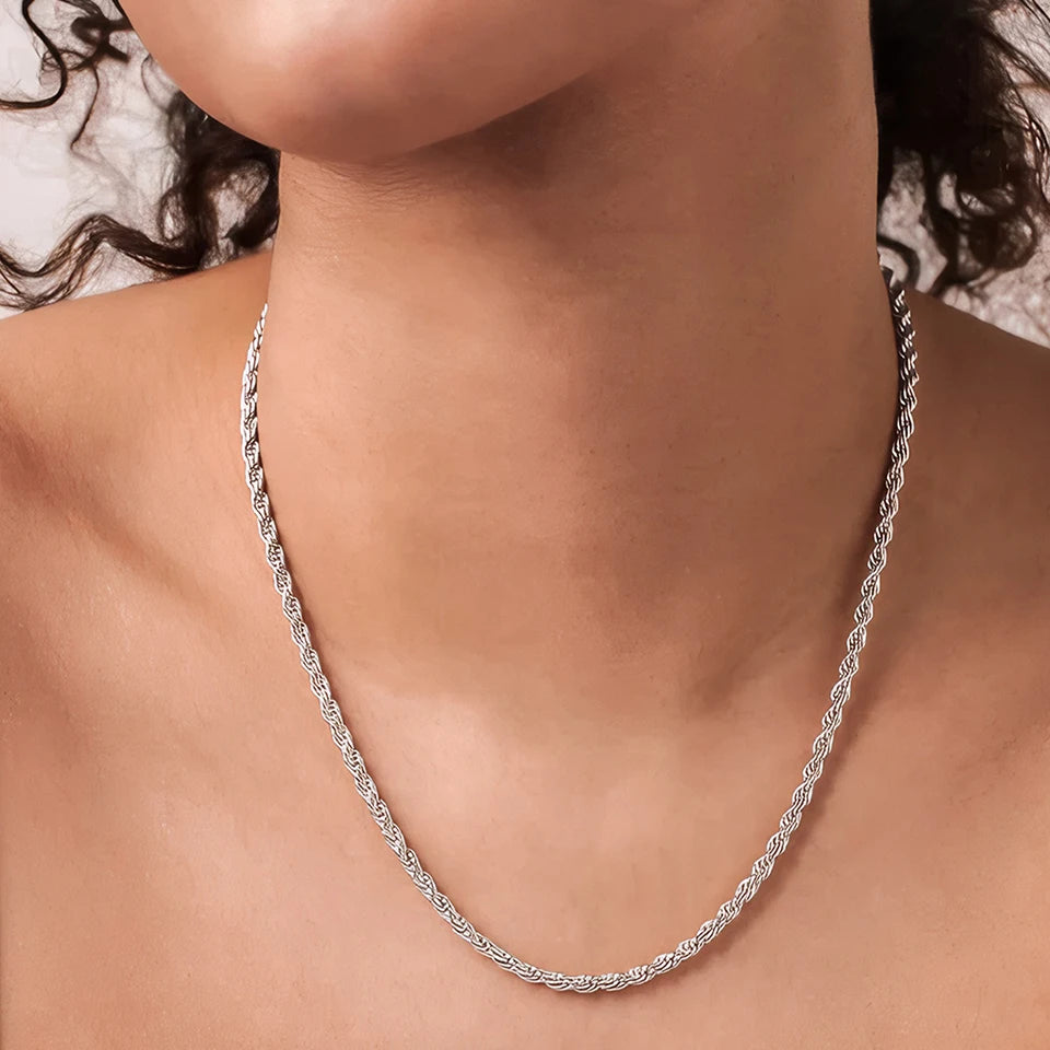 eManco 2/3/4/5MM Rope Chain Necklace Silver Color Chains Stainless