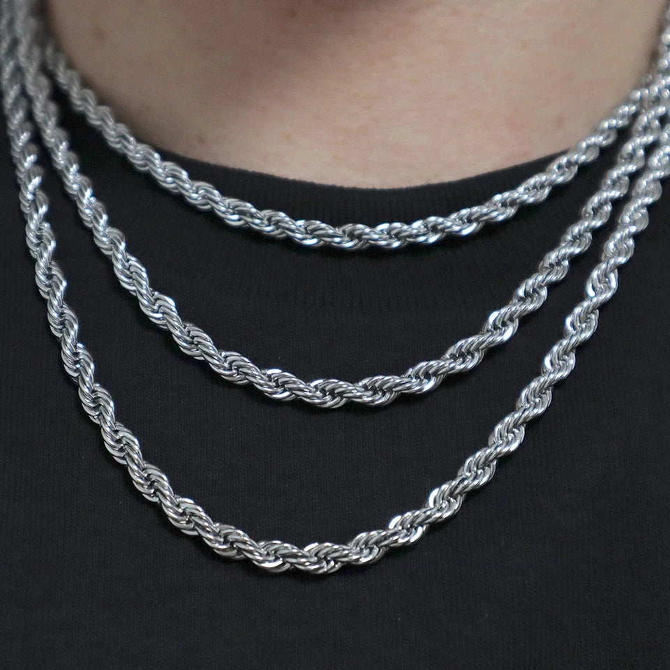 eManco 2/3/4/5MM Rope Chain Necklace Silver Color Chains Stainless